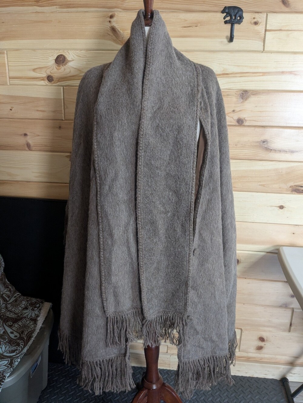 Vintage Peruvian Link Alpaca Poncho Cape Coat Brownish/Tan